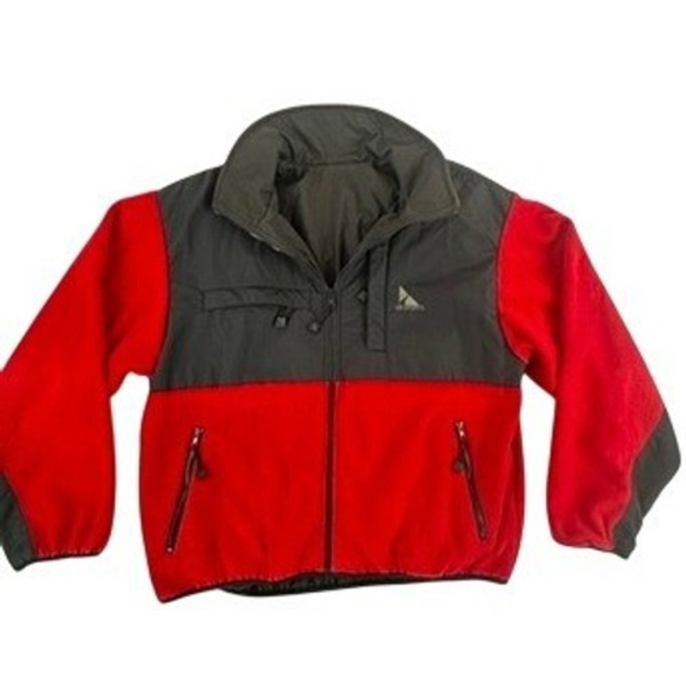 CB Sports Mens XL Fleece Jacket Reversible Red Black Colorblock Full Zip Vintage